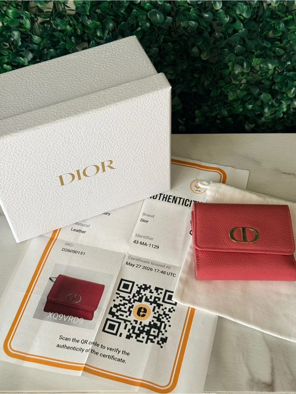Dior Pink Compact Leather Wallet with CD Logo Authentic with COA